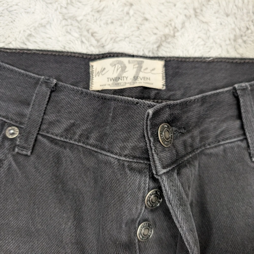 Free People Jeans Womens 27 Black Maggie Mid Rise Straight Distressed Denim